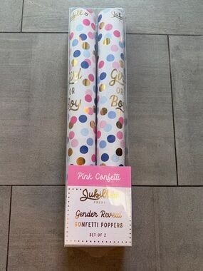 Pink Confetti Gender Reveal Confetti Poppers - Set of 2 in fun pink & blue tubes